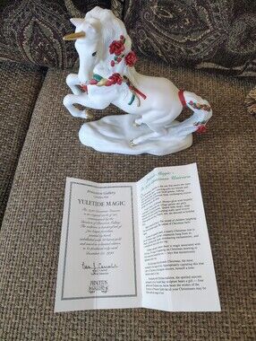 VTG Princeton Gallery “Yuletide Magic” Porcelain Unicorn Figurine 1993 w/ COA LE